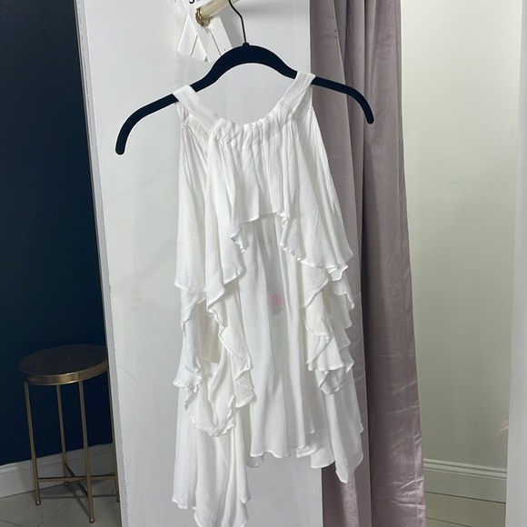 White sheer top with sleeves and ruffles - Picture 2 of 2